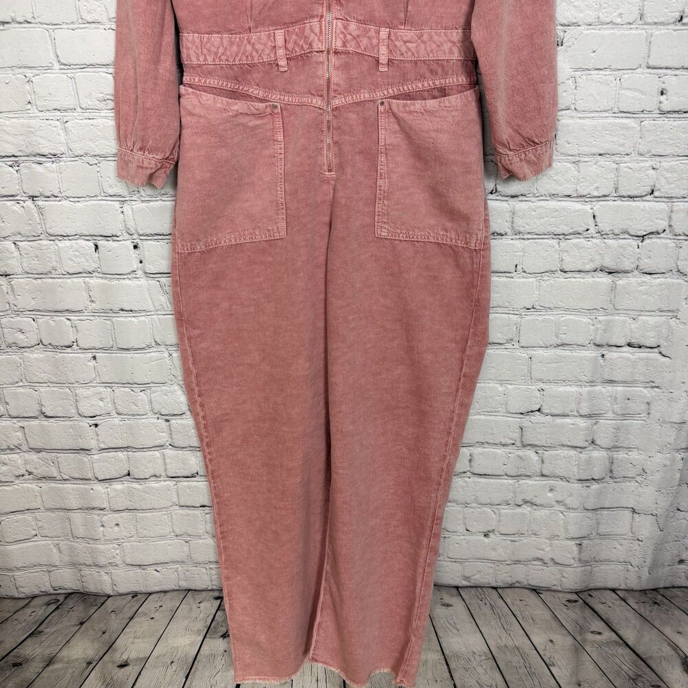 ba&sh Dova Denim Jumpsuit Washed Rose Pink Front Zipper Patch Pocket Women US 8 - Picture 8 of 16